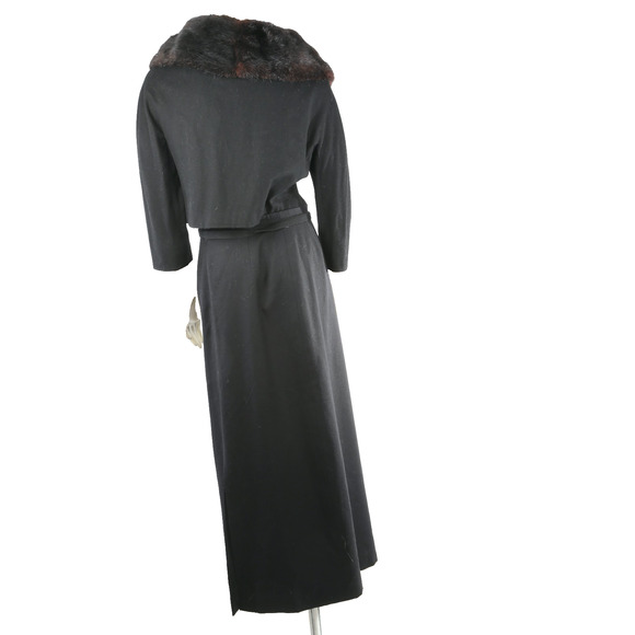 Kennie Belted Black Wool Skirt Suit Mink Fur Collar Jacket Vintage Set Size S - Picture 13 of 16